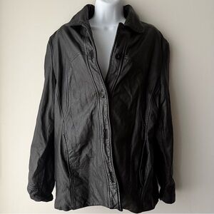 VINTAGE MAXIMA Wilsons Black Genuine Leather Button Front Jacket Size XL Women